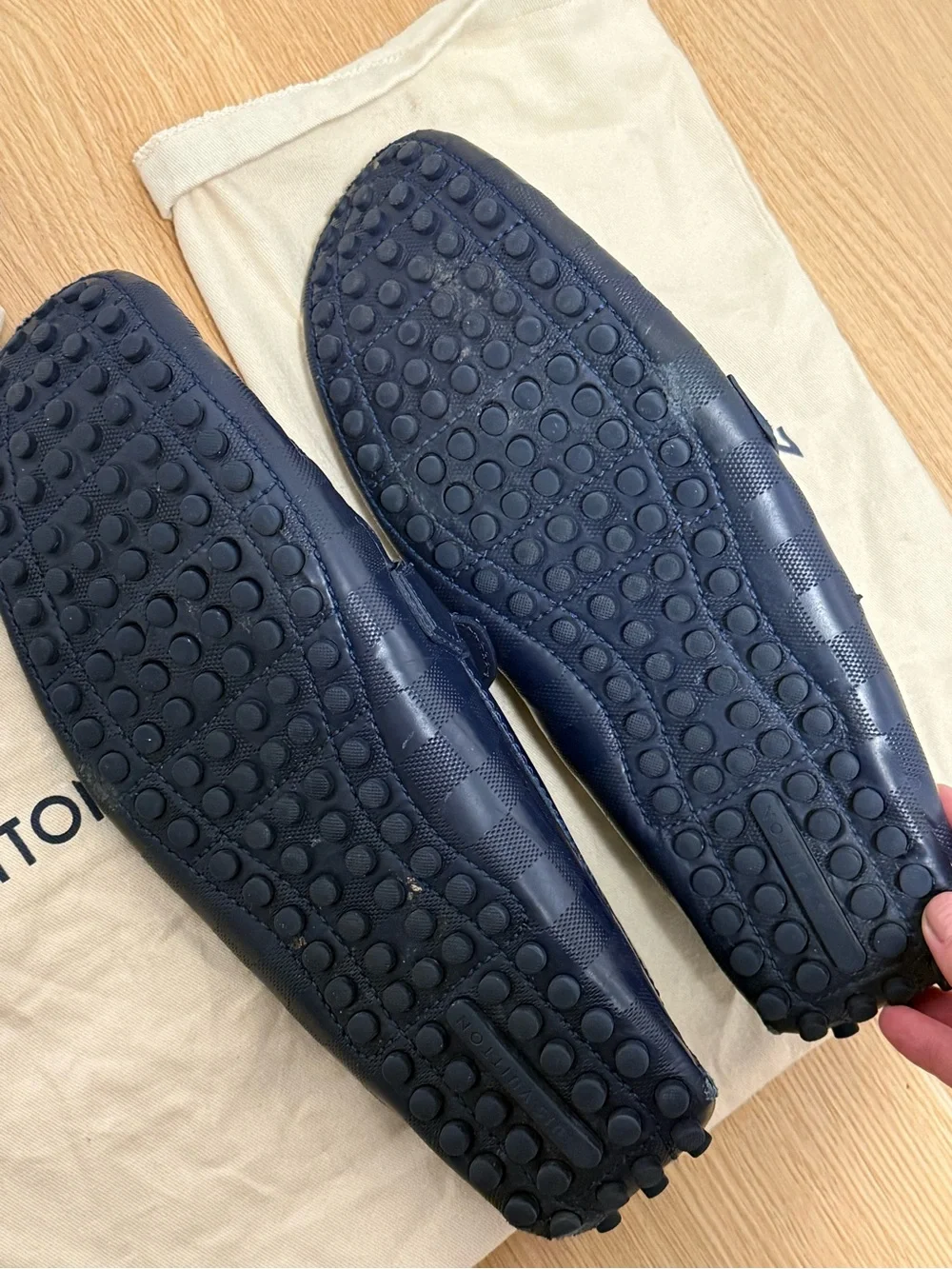 Authentic Men's Louis Vuitton LV Check Loafers with Metal Monogram